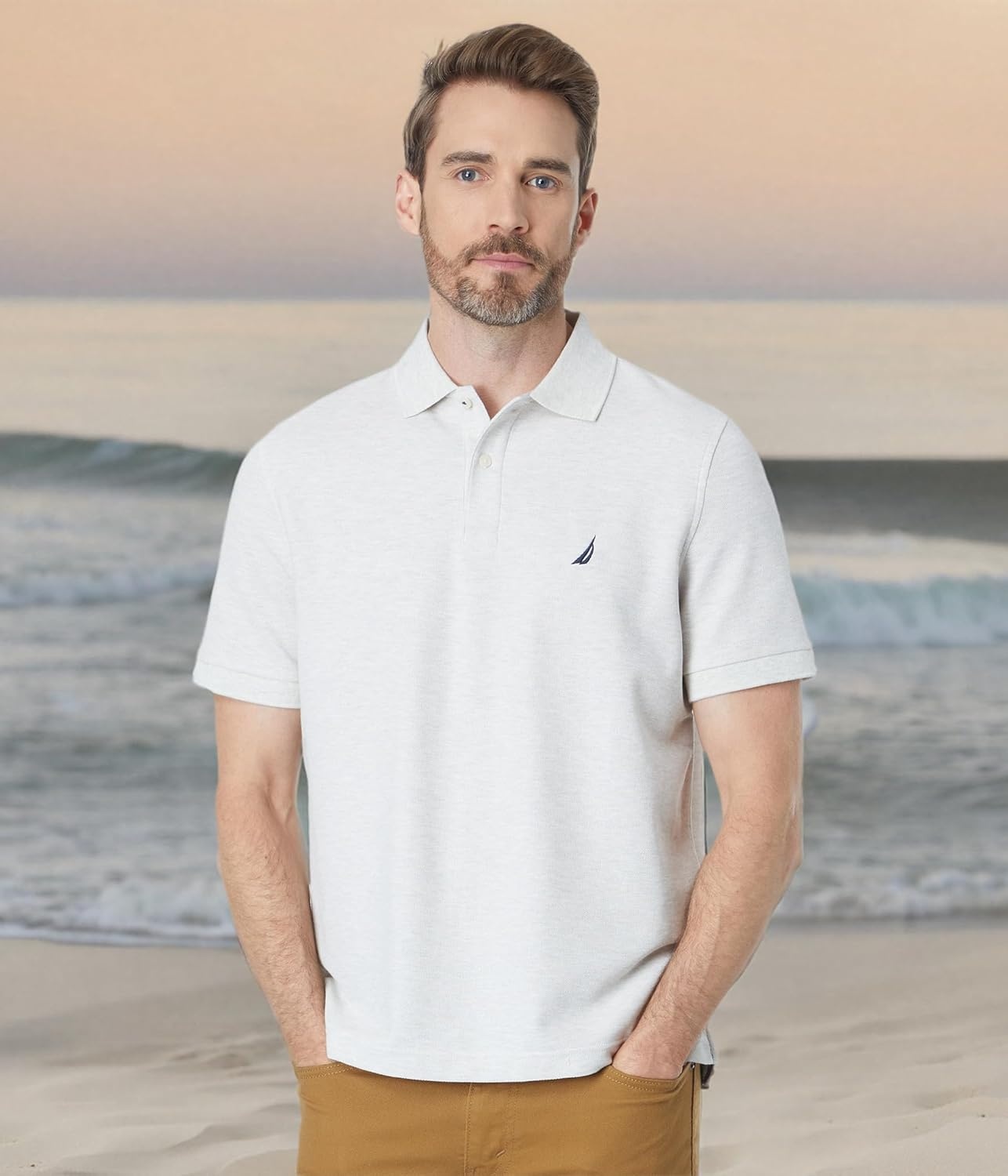 imageNautica Mens Sustainably Crafted Classic Fit Deck PoloOatmeal Heather 20