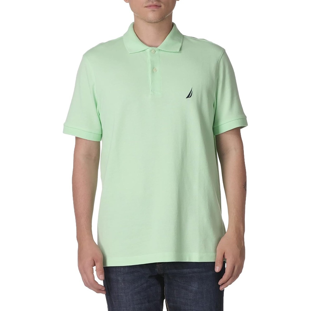 imageNautica Mens Short Sleeve Solid Cotton Pique Polo ShirtAsh Green Solid