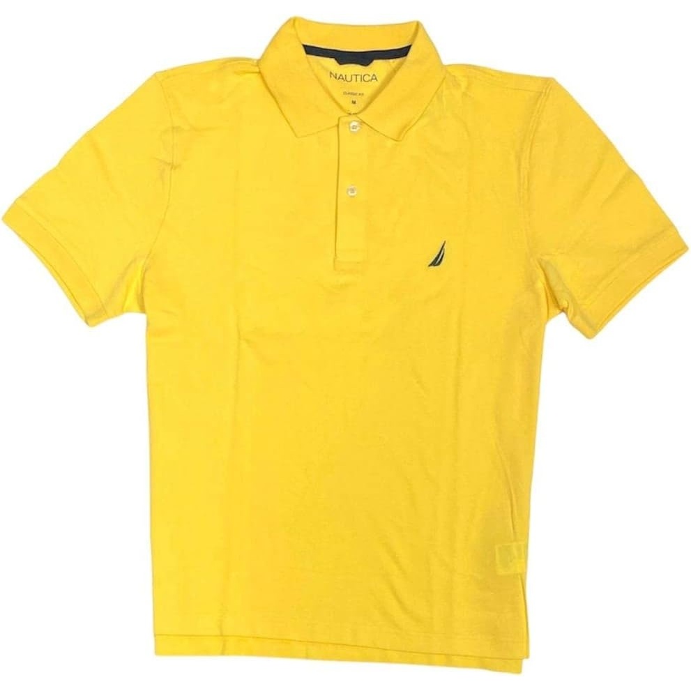 imageNautica Mens Short Sleeve Solid Cotton Pique Polo ShirtAspen Gold
