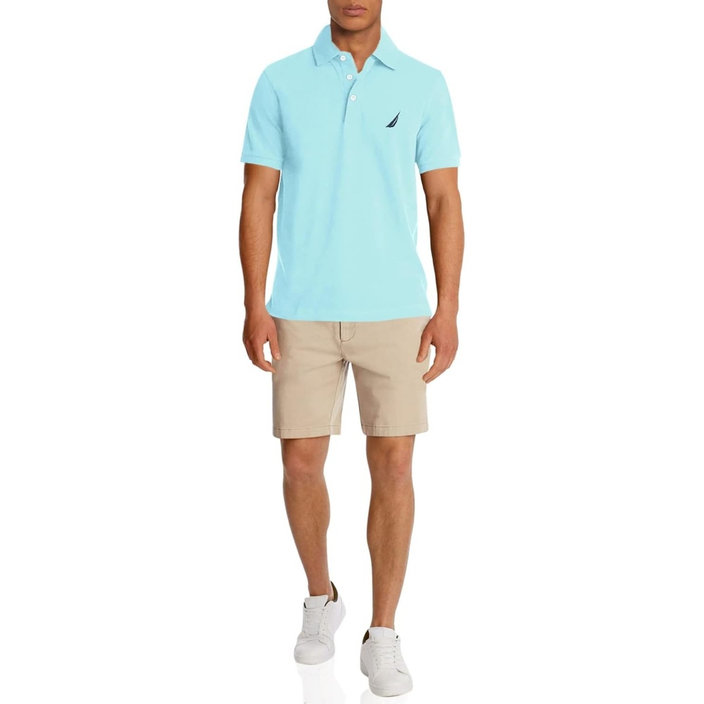 imageNautica Mens Short Sleeve Solid Cotton Pique Polo ShirtBright Aqua