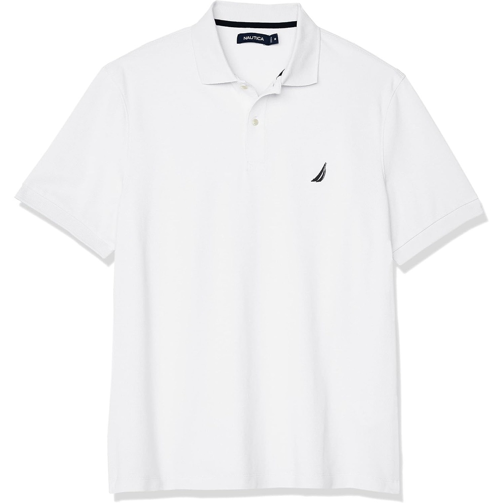 imageNautica Mens Short Sleeve Solid Cotton Pique Polo ShirtBright White Solid