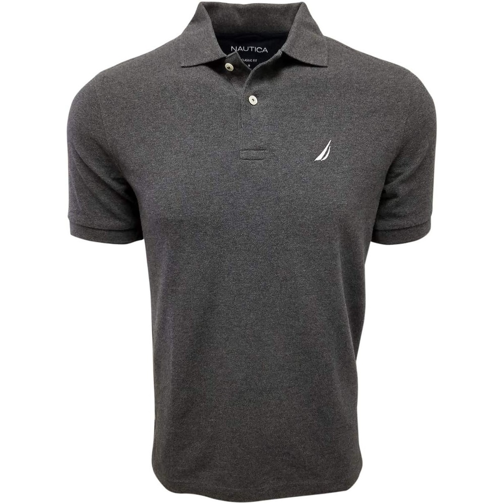 imageNautica Mens Short Sleeve Solid Cotton Pique Polo ShirtCharcoal Heather