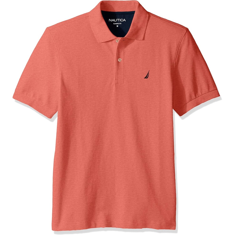 imageNautica Mens Short Sleeve Solid Cotton Pique Polo ShirtCoral Heather