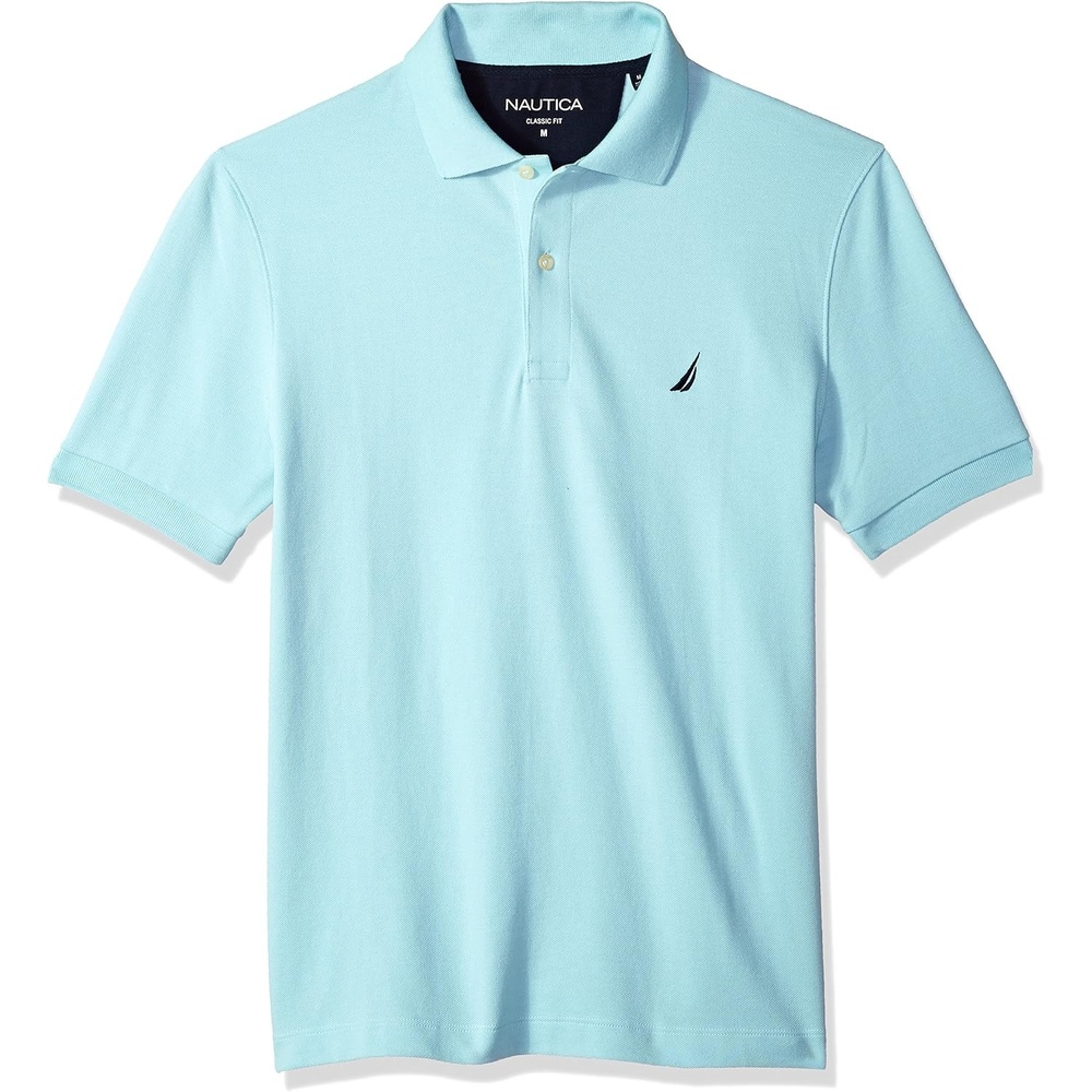 imageNautica Mens Short Sleeve Solid Cotton Pique Polo ShirtHarbor Mist