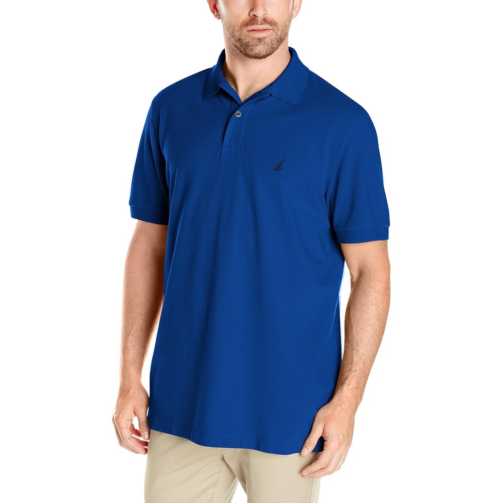imageNautica Mens Short Sleeve Solid Cotton Pique Polo ShirtMonaco Blue Solid