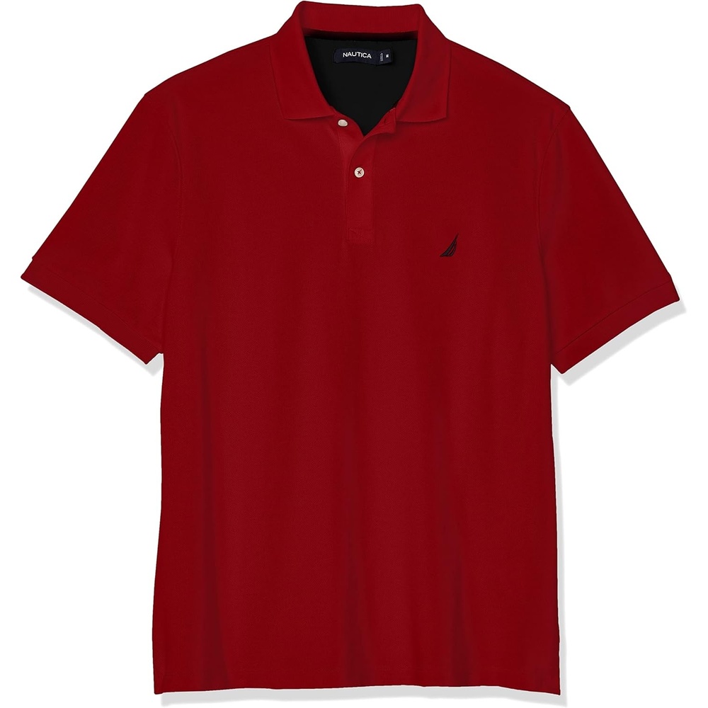 imageNautica Mens Short Sleeve Solid Cotton Pique Polo ShirtNautica Red Solid
