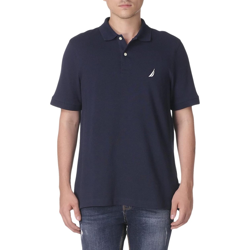 imageNautica Mens Short Sleeve Solid Cotton Pique Polo ShirtNavy Solid