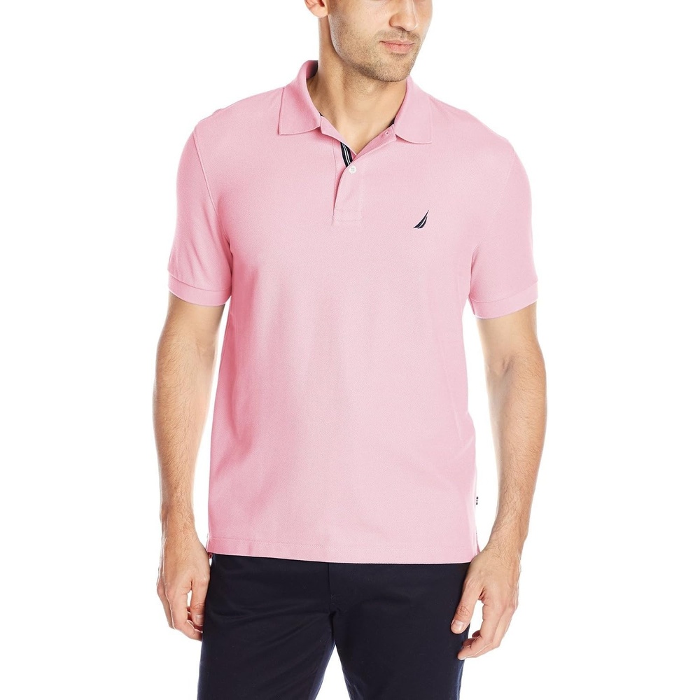 imageNautica Mens Short Sleeve Solid Cotton Pique Polo ShirtOrchid Pink