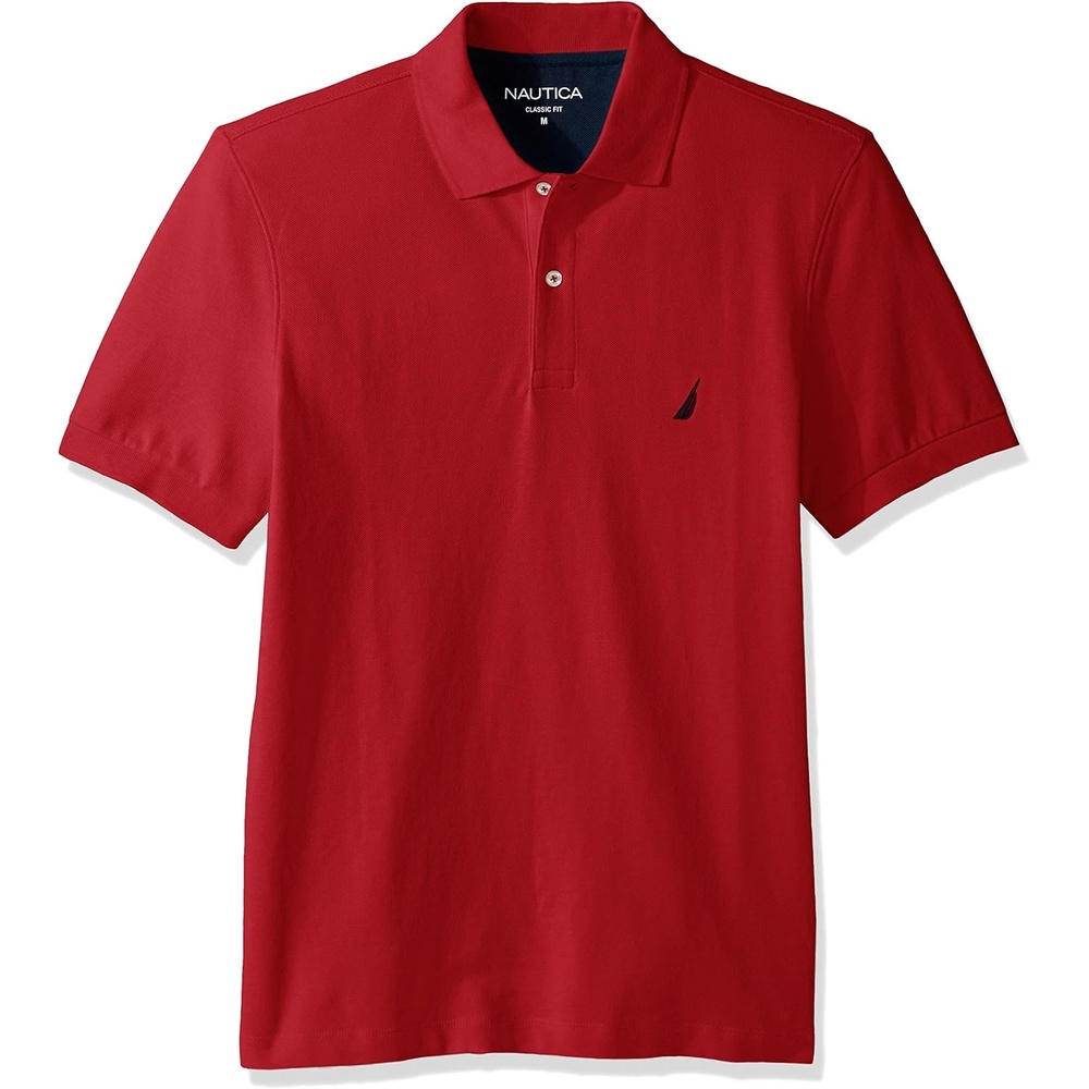 imageNautica Mens Short Sleeve Solid Cotton Pique Polo ShirtRose Coral
