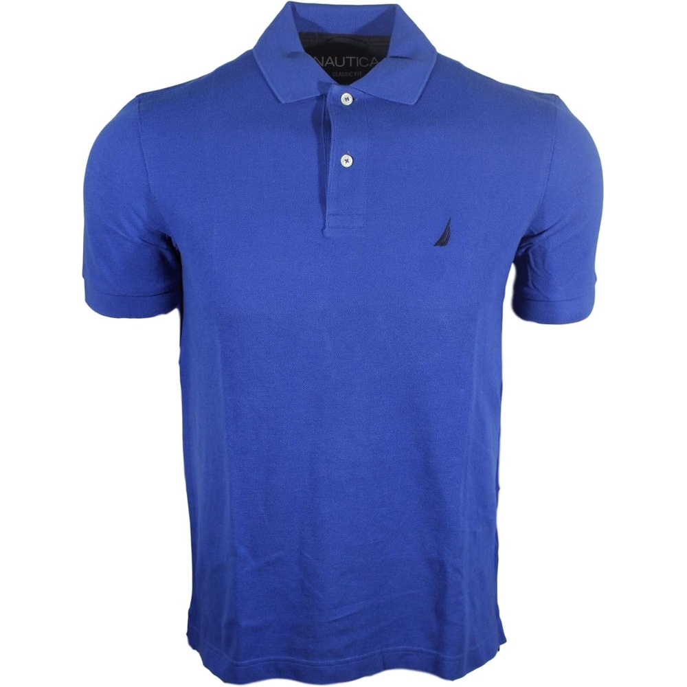 imageNautica Mens Short Sleeve Solid Cotton Pique Polo ShirtRoyal Blue navy