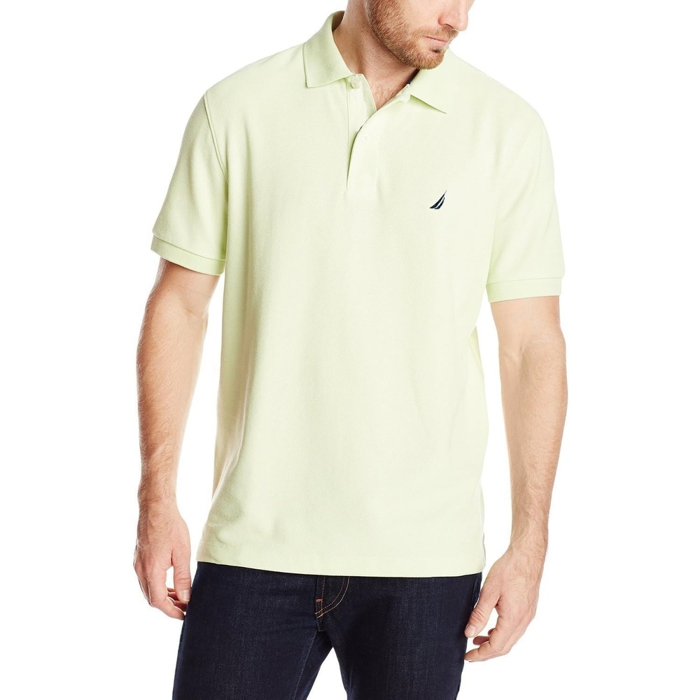 imageNautica Mens Short Sleeve Solid Cotton Pique Polo ShirtSoft Lime