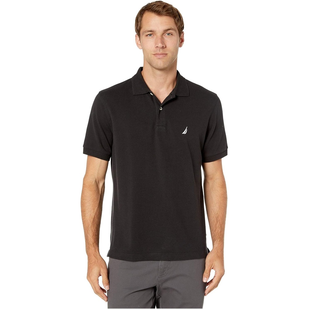 imageNautica Mens Short Sleeve Solid Cotton Pique Polo ShirtTrue Black