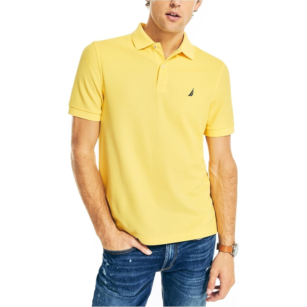 imageNautica Mens Sustainably Crafted Classic Fit Deck PoloAspen Gold