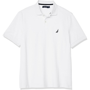 Nautica Men’s Short Sleeve Solid Cotton Pique Polo Shirt(Bright White Solid)