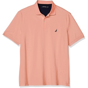 Nautica Men’s Short Sleeve Solid Cotton Pique Polo Shirt(Coral Sands Solid)