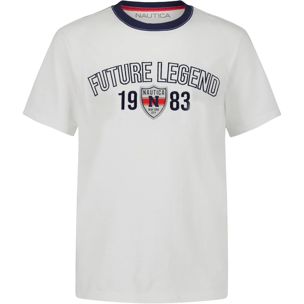 imageNautica Boys Short Sleeve JClass Logo Crew Neck TShirt Soft Comfortable Relaxed FitFuture Legends Bright White