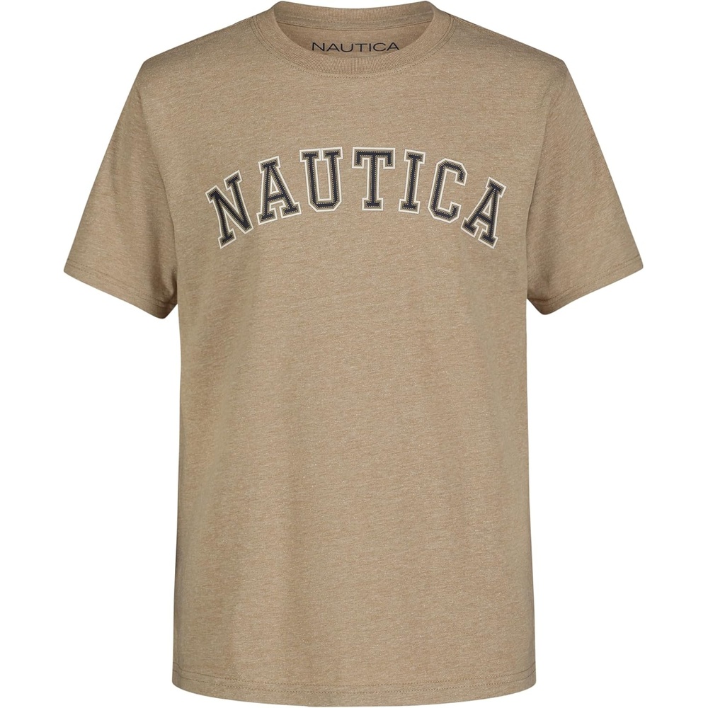 imageNautica Boys Short Sleeve JClass Logo Crew Neck TShirt Soft Comfortable Relaxed FitVarsity Arch Kelp Heather