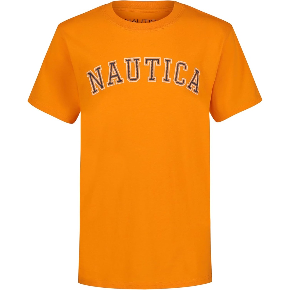 imageNautica Boys Short Sleeve JClass Logo Crew Neck TShirt Soft Comfortable Relaxed FitVarsity Arch Persimmon