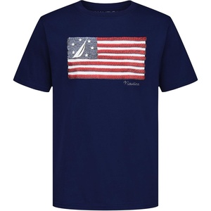Nautica Boys’ Short Sleeve J-Class Logo Crew Neck T-Shirt, Soft, Comfortable, Relaxed Fit(American Flag Blueprint)