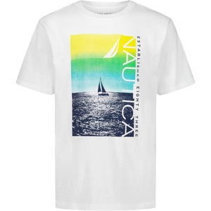 Nautica Boys’ Short Sleeve J-Class Logo Crew Neck T-Shirt, Soft, Comfortable, Relaxed Fit(Cruising Bright White)