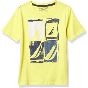 Nautica Boys’ Short Sleeve J-Class Logo Crew Neck T-Shirt, Soft, Comfortable, Relaxed Fit(Framed J-class Yellow Fin Ea07)