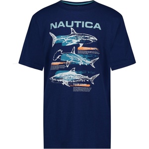 Nautica Boys’ Short Sleeve J-Class Logo Crew Neck T-Shirt, Soft, Comfortable, Relaxed Fit(Shark Map Estate Blue)