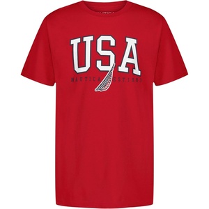 Nautica Boys’ Short Sleeve J-Class Logo Crew Neck T-Shirt, Soft, Comfortable, Relaxed Fit(Team Usa Carmine)