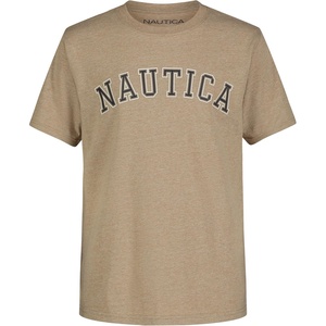 Nautica Boys’ Short Sleeve J-Class Logo Crew Neck T-Shirt, Soft, Comfortable, Relaxed Fit(Varsity Arch Kelp Heather)