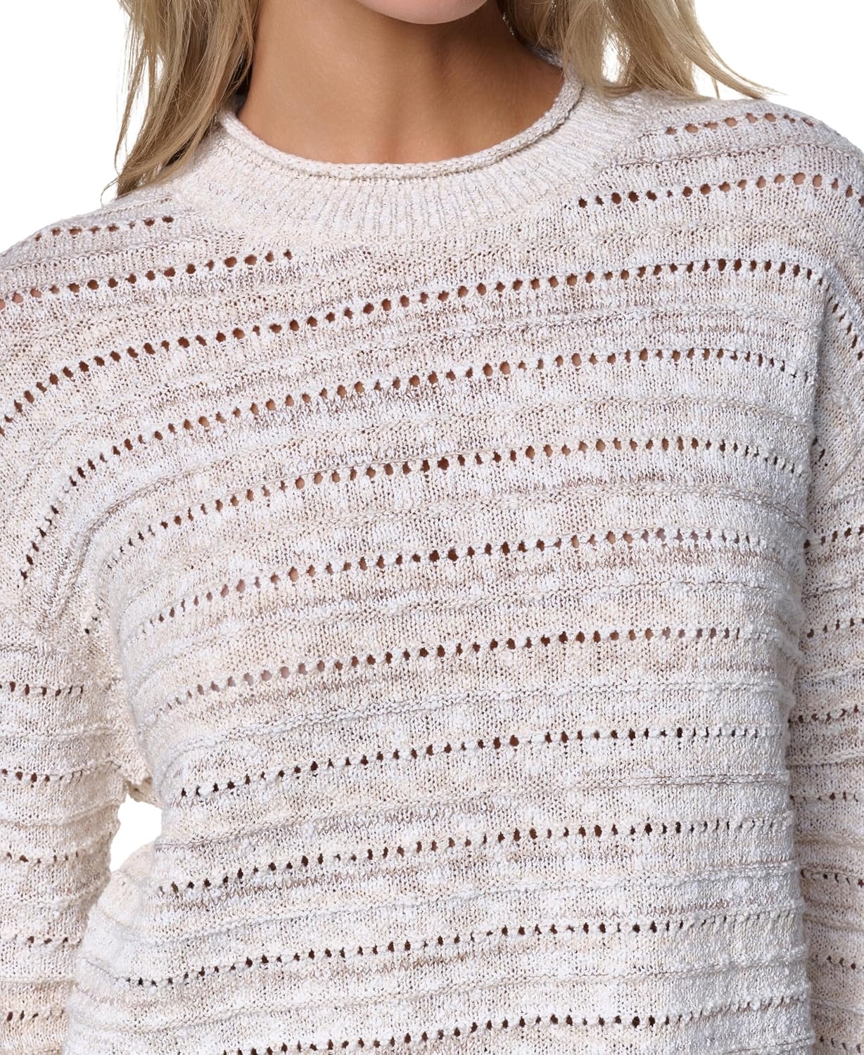 image:imageNautica Womens Long Sleeve Cable VNeck SweaterWhite Swan Multi