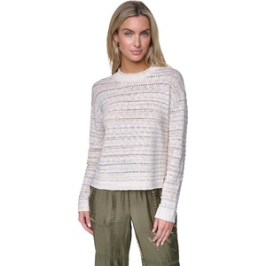 Nautica Women’s Long Sleeve Cable V-Neck Sweater(White Swan Multi)