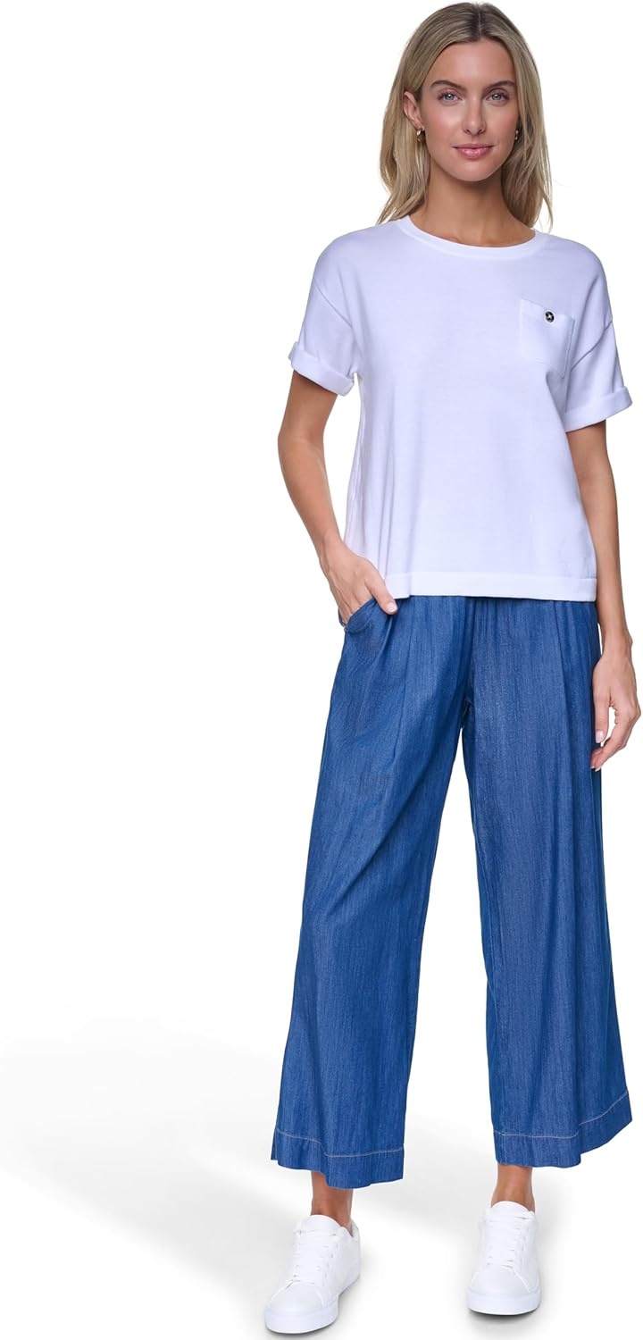 image:imageNautica Womens Crew Neck Solid Short Sleeve SweaterBright White