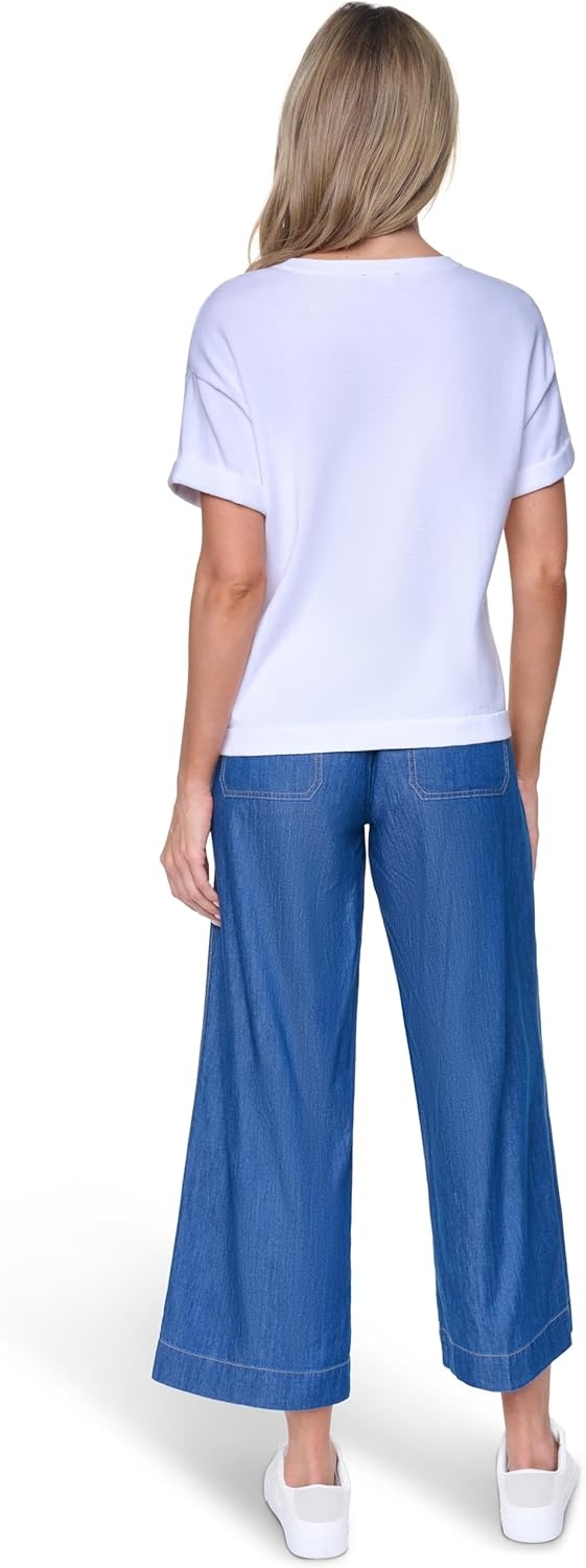 image:imageNautica Womens Crew Neck Solid Short Sleeve SweaterBright White