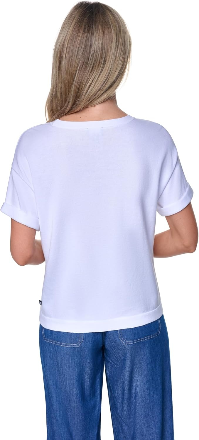 image:imageNautica Womens Crew Neck Solid Short Sleeve SweaterBright White