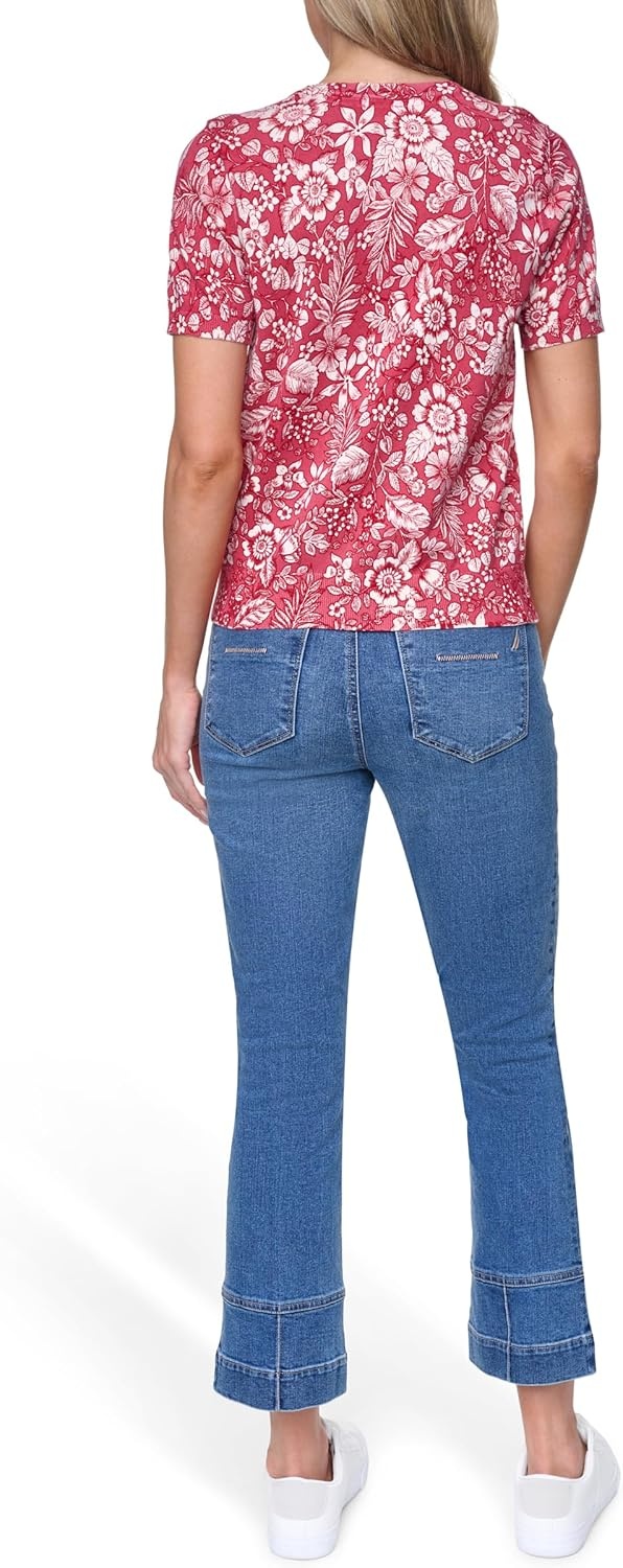 image:imageNautica Womens Crew Neck Solid Short Sleeve SweaterMineral Red Multi
