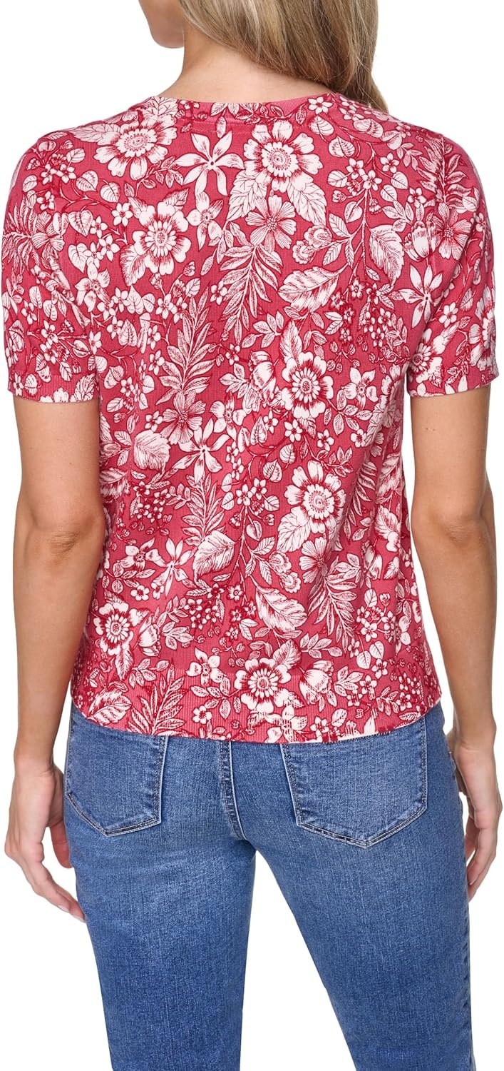 image:imageNautica Womens Crew Neck Solid Short Sleeve SweaterMineral Red Multi