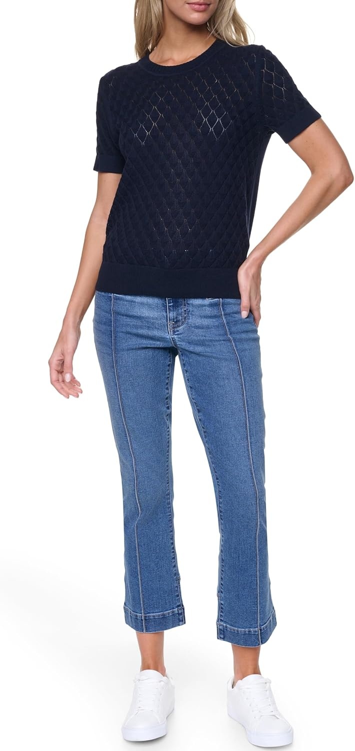 image:imageNautica Womens Crew Neck Solid Short Sleeve SweaterNight Sky