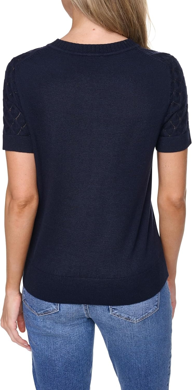 image:imageNautica Womens Crew Neck Solid Short Sleeve SweaterNight Sky