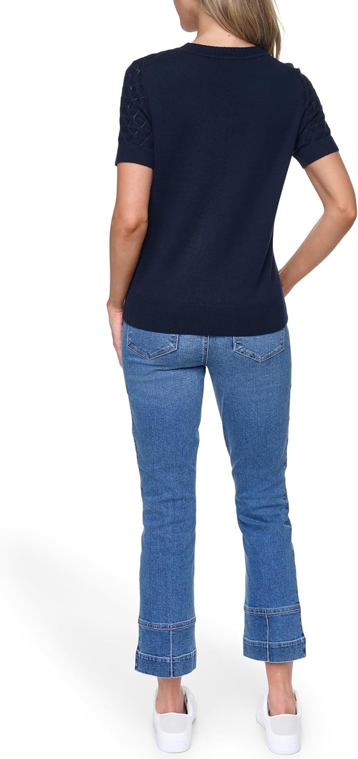 image:imageNautica Womens Crew Neck Solid Short Sleeve SweaterNight Sky