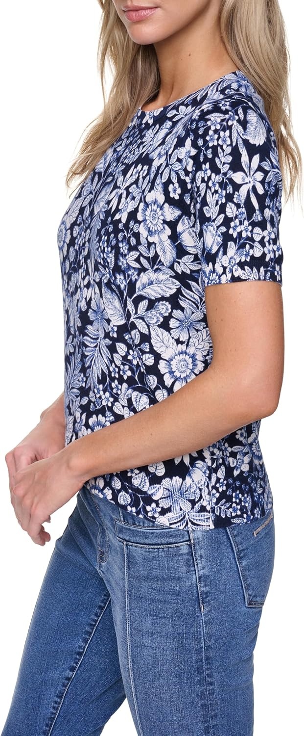 image:imageNautica Womens Crew Neck Solid Short Sleeve SweaterNight Sky Multi