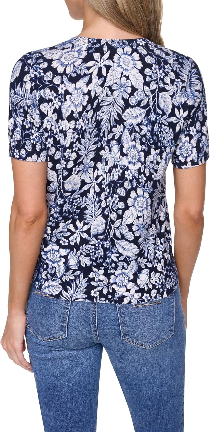 image:imageNautica Womens Crew Neck Solid Short Sleeve SweaterNight Sky Multi
