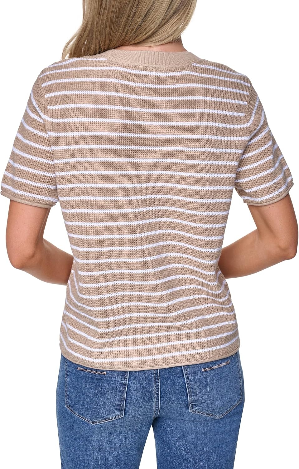 image:imageNautica Womens Crew Neck Solid Short Sleeve SweaterSandBright White