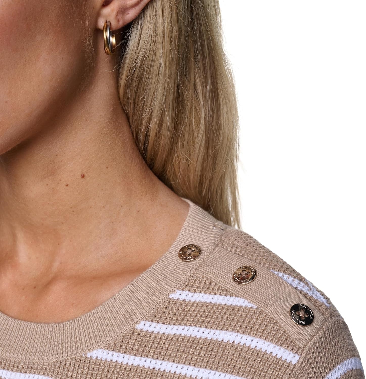 image:imageNautica Womens Crew Neck Solid Short Sleeve SweaterSandBright White