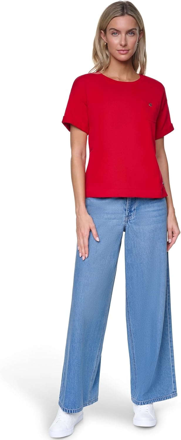 image:imageNautica Womens Crew Neck Solid Short Sleeve SweaterScarlet