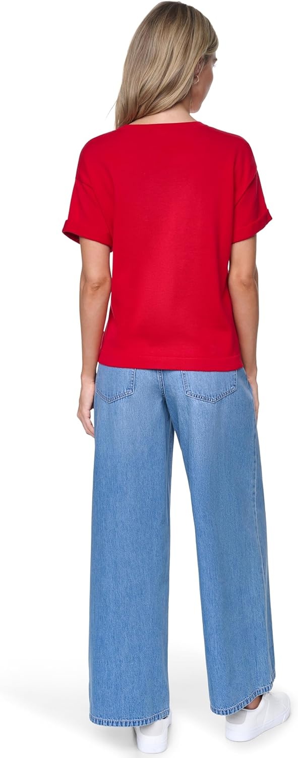 image:imageNautica Womens Crew Neck Solid Short Sleeve SweaterScarlet