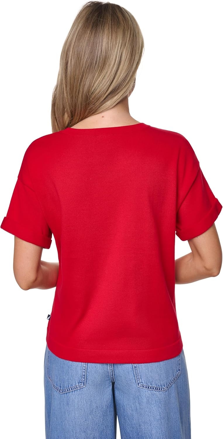 image:imageNautica Womens Crew Neck Solid Short Sleeve SweaterScarlet