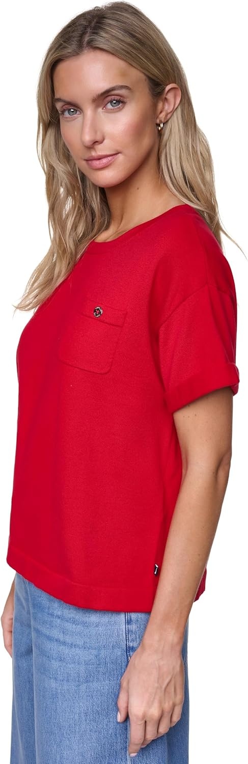 image:imageNautica Womens Crew Neck Solid Short Sleeve SweaterScarlet
