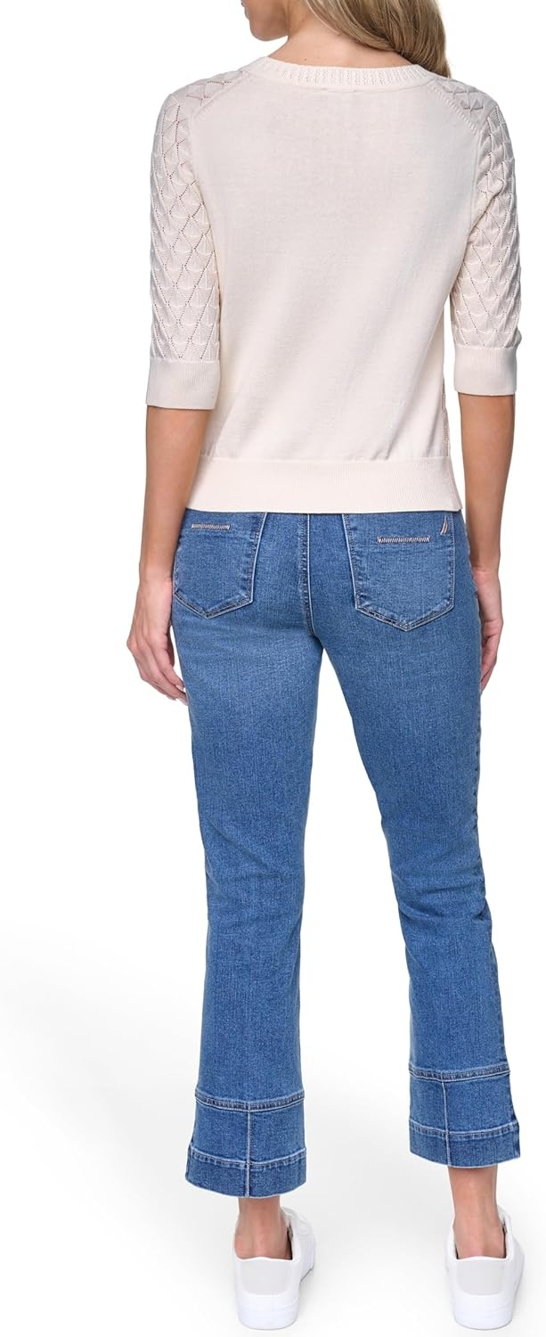 image:imageNautica Womens Crew Neck Solid Short Sleeve SweaterWhite Swan