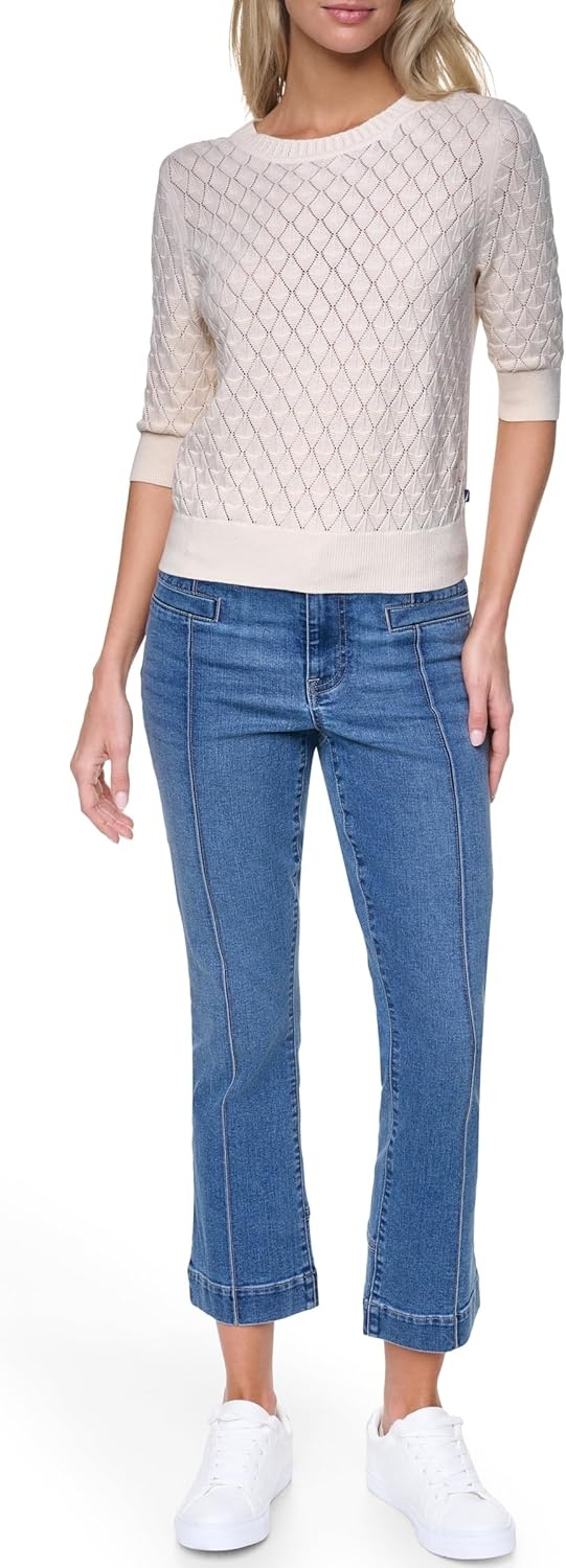 image:imageNautica Womens Crew Neck Solid Short Sleeve SweaterWhite Swan