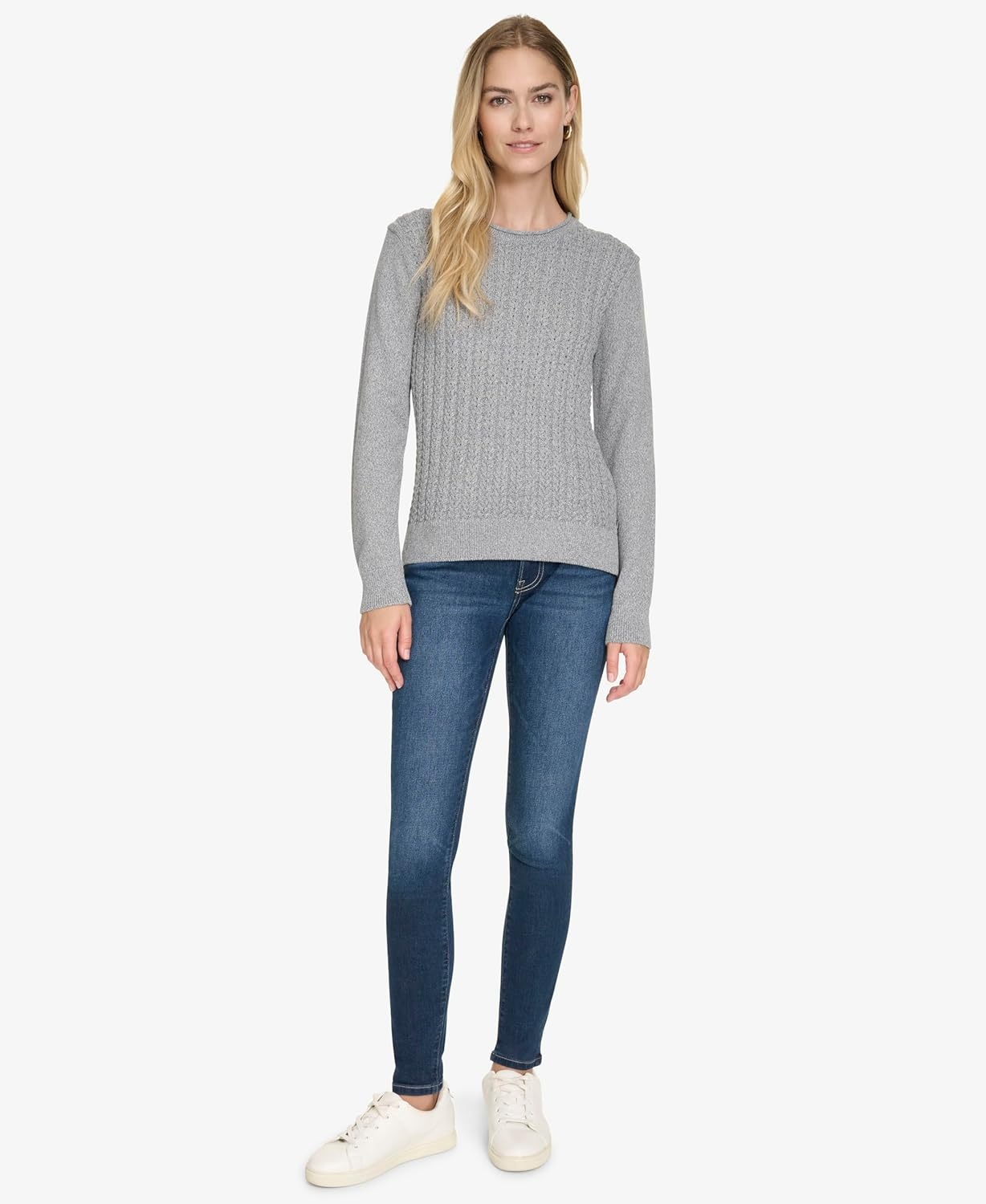image:imageNautica Womens Crewneck Pullover Cable Long SleeveFog Heather