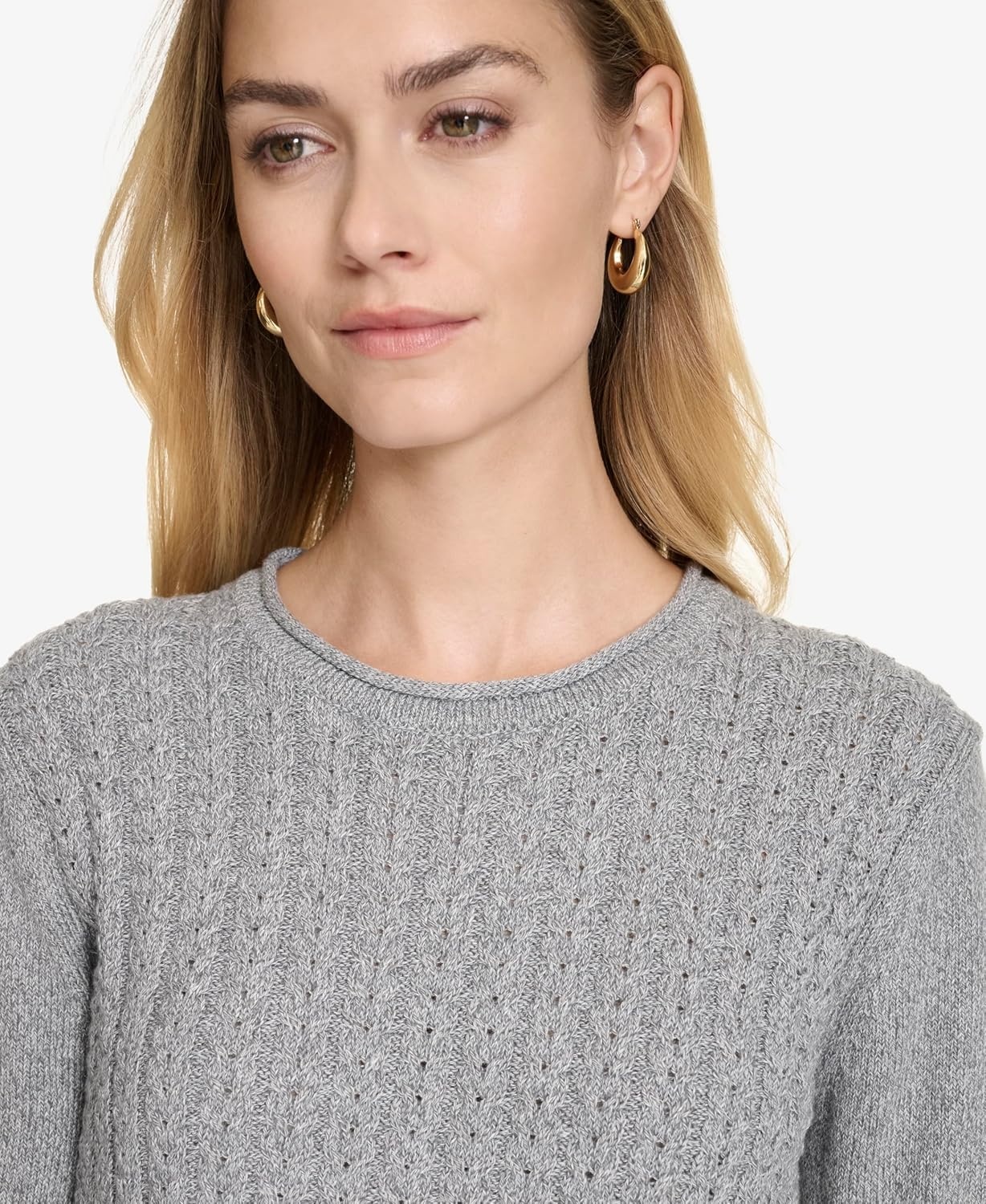 image:imageNautica Womens Crewneck Pullover Cable Long SleeveFog Heather